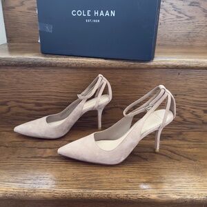 Cole Haan Selma  Pump Ankle Strap 3" heel suede 8.5 Grey